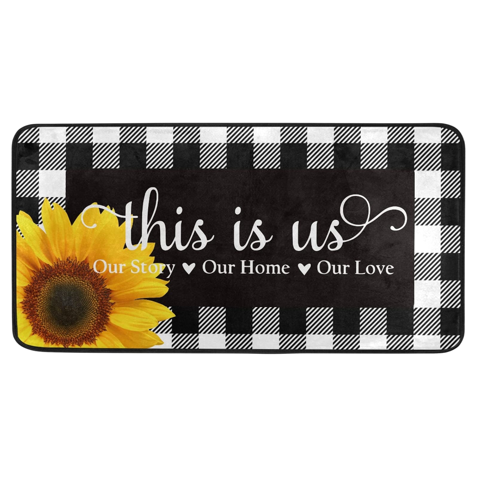 Black White Buffalo Plaid Check Kitchen Rugs Non Slip Kitchen Mats Sunflower Bathroom Rug Doormats for Home Decor, Washable, 39 x 20 Inch (02this is us)