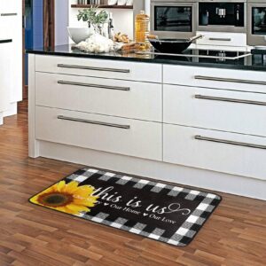 Black White Buffalo Plaid Check Kitchen Rugs Non Slip Kitchen Mats Sunflower Bathroom Rug Doormats for Home Decor, Washable, 39 x 20 Inch (02this is us)