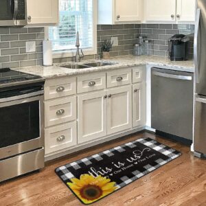 Black White Buffalo Plaid Check Kitchen Rugs Non Slip Kitchen Mats Sunflower Bathroom Rug Doormats for Home Decor, Washable, 39 x 20 Inch (02this is us)