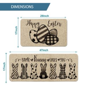 Artoid Mode Stripes Polka Dot Eggs Bunny Happy Easter Kitchen Mats Set of 2, Home Decor Low-Profile Kitchen Rugs for Floor - 17x29 and 17x47 Inch