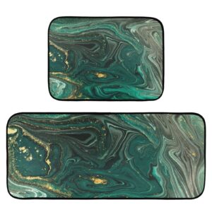 j joysay green marble kitchen rugs and mat 2 pieces set cushioned anti fatigue kitchen mat non slip comfort standing rug washable farmhouse decor for sink table fridge fall