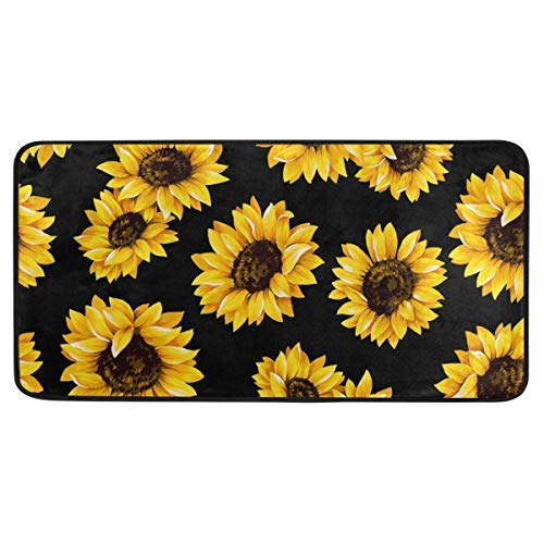 Kitchen Rugs Sunflower Black Design Non-Slip Soft Kitchen Mats Bath Rug Runner Doormats Carpet for Home Decor, 39" X 20"