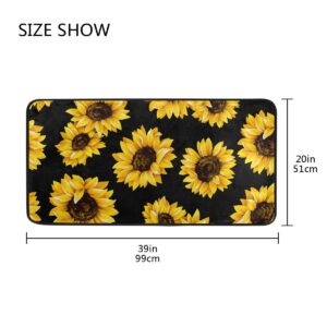 Kitchen Rugs Sunflower Black Design Non-Slip Soft Kitchen Mats Bath Rug Runner Doormats Carpet for Home Decor, 39" X 20"