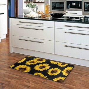 Kitchen Rugs Sunflower Black Design Non-Slip Soft Kitchen Mats Bath Rug Runner Doormats Carpet for Home Decor, 39" X 20"