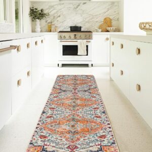 Artoid Mode Orange Flowers Bohemia Kitchen Mats Set of 2, Daily Boho Home Decor Low-Profile Kitchen Rugs for Floor - 17x29 and 17x47 Inch