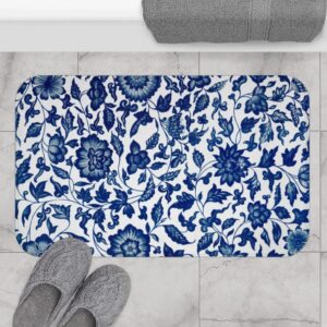 bath mat blue white floral botanical home decor durable welcome front door mats entryway rugs non-slip floor mat entrance rugs bath rug kitchen rugs 18 x 30 in
