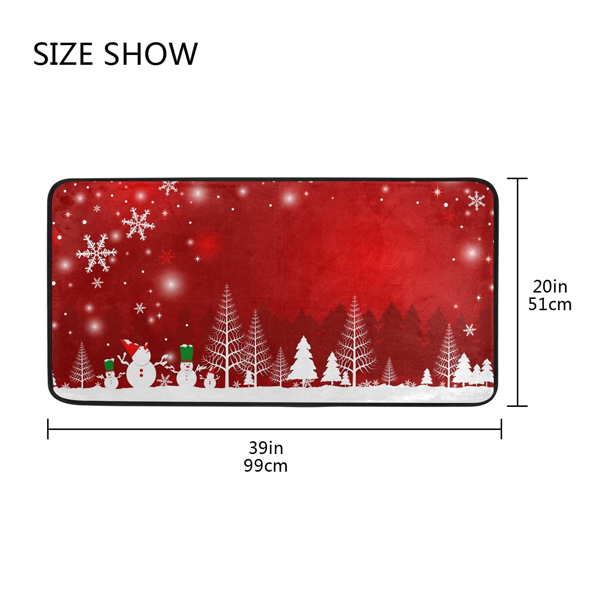 Kitchen Rugs Christmas Tree Snowman Design Non-Slip Soft Kitchen Mats Bath Rug Runner Doormats Carpet for Home Decor, 39" X 20"