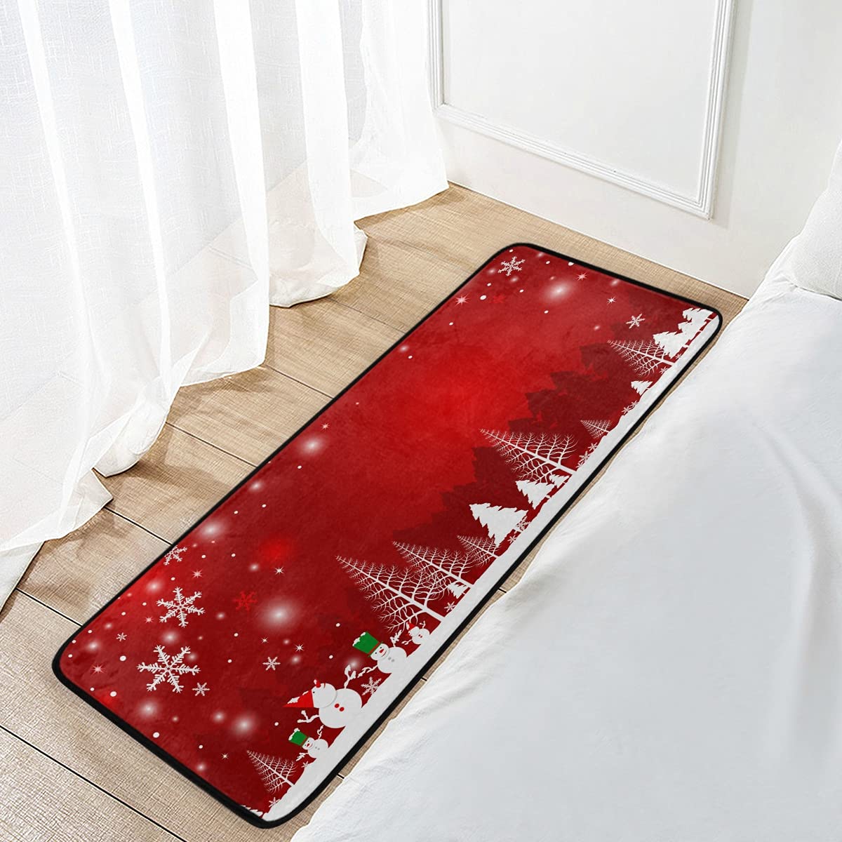 Kitchen Rugs Christmas Tree Snowman Design Non-Slip Soft Kitchen Mats Bath Rug Runner Doormats Carpet for Home Decor, 39" X 20"