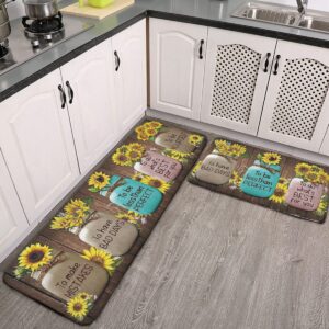 sunflower kitchen rugs set of 2 anti fatigue comfort mat ergonomically engineered flannel you are my sunshine soft kitchen mat for floor waterproof non-skid for kitchen sink laundry 17"x47"+17"x24"