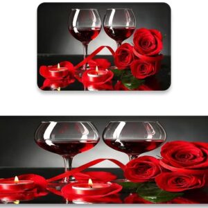 Kitchen Mat Set of 2 Red Rose Wine Decorative Heart on Black Kitchen Rugs and Mats Non Skid Washable Cushioned Kitchen Mats for Floor Absorbent Comfort Standing Mat for Kitchen Sink,Laundry,Bathroom