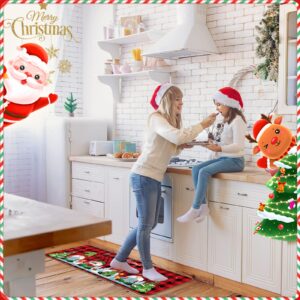 Christmas Kitchen Rugs Set of 2 Xmas Kitchen Mats Merry Christmas Mats Red Black Buffalo Plaid Doormat Christmas Non Slip Backing Floor Mat Xmas Door Mat for Home Kitchen Door Bathroom (Gnome)