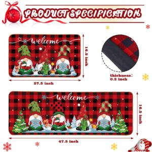 Christmas Kitchen Rugs Set of 2 Xmas Kitchen Mats Merry Christmas Mats Red Black Buffalo Plaid Doormat Christmas Non Slip Backing Floor Mat Xmas Door Mat for Home Kitchen Door Bathroom (Gnome)