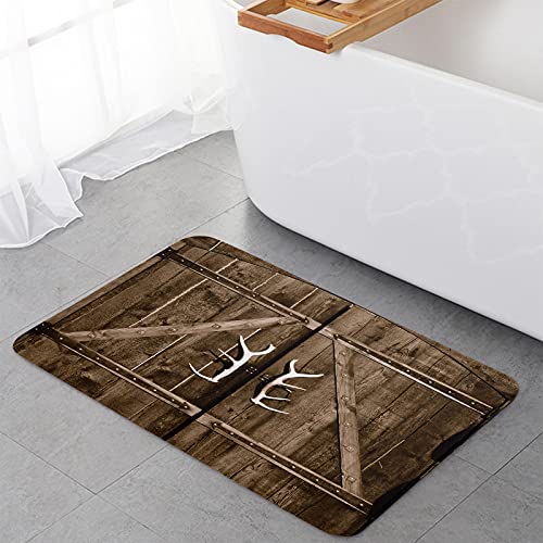 Kitchen Rug Sets 2 Piece Non-Slip Kitchen Mats and Rugs Country Rustic Antler Wooden Barn Christmas Winter Decorative Area Runner Carpets Floor Doormat