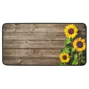 sunflowers on wood board design non-slip soft kitchen mats bath rug runner doormats carpet for home decor, 39" x 20"