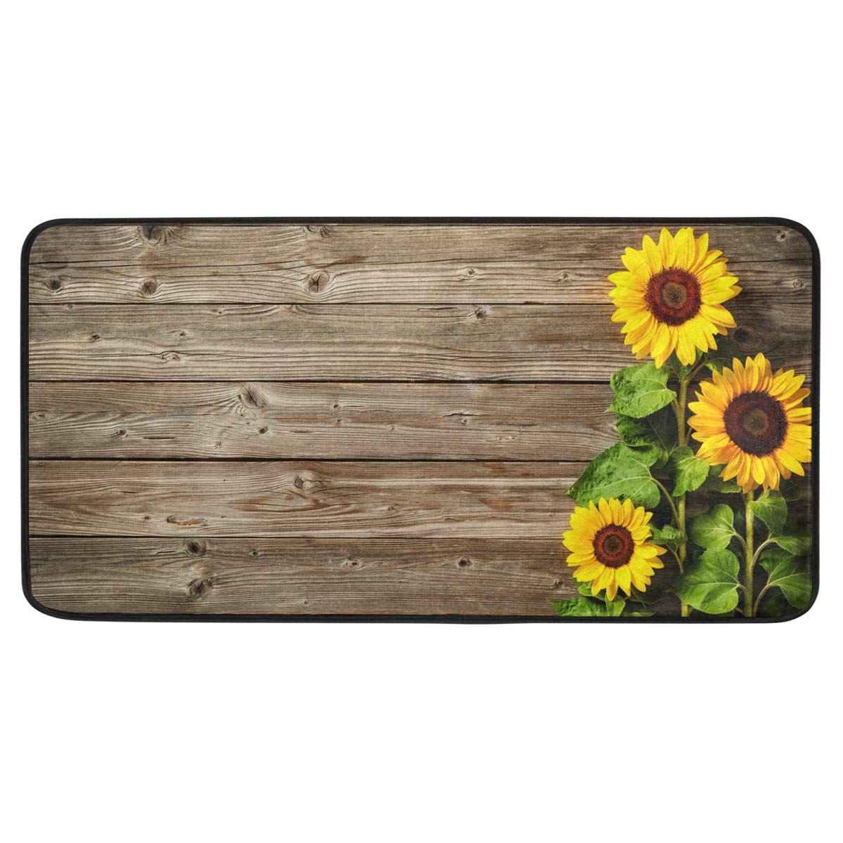 Sunflowers On Wood Board Design Non-Slip Soft Kitchen Mats Bath Rug Runner Doormats Carpet for Home Decor, 39" X 20"