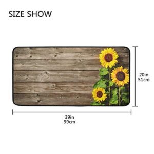 Sunflowers On Wood Board Design Non-Slip Soft Kitchen Mats Bath Rug Runner Doormats Carpet for Home Decor, 39" X 20"