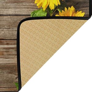 Sunflowers On Wood Board Design Non-Slip Soft Kitchen Mats Bath Rug Runner Doormats Carpet for Home Decor, 39" X 20"