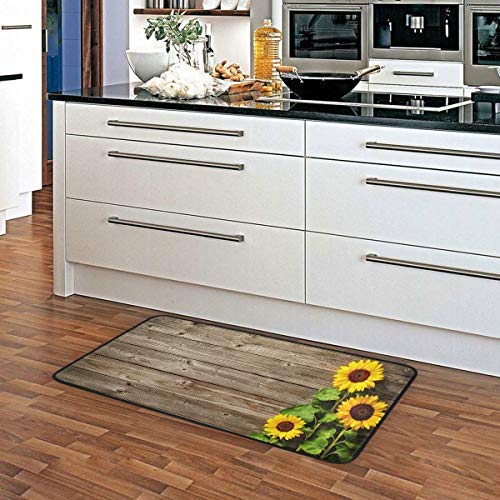 Sunflowers On Wood Board Design Non-Slip Soft Kitchen Mats Bath Rug Runner Doormats Carpet for Home Decor, 39" X 20"