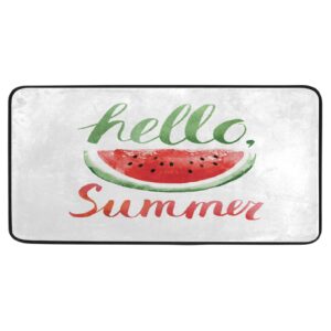 hello summer watermelon kitchen rugs watercolor bath mat for bathroom absorbent non skid washable standing floor desk mat runner carpet for home office hallway sink stove laundry 39x20 inches