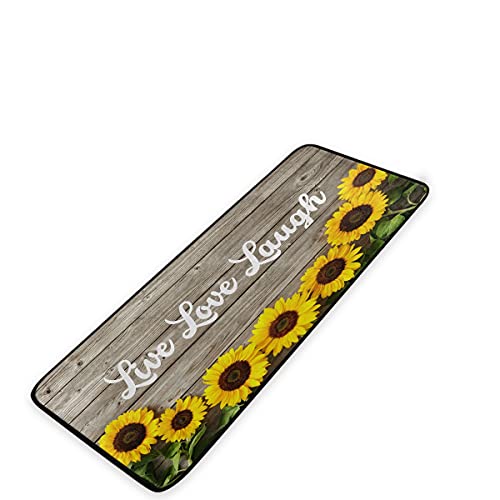 Live Love Laugh Home Kitchen Rug Sunflower On Wooden Board Floor Mat Anti-Fatigue Bath Runner Area Mat Rugs Carpet Home Decor,39 x 20 Inch