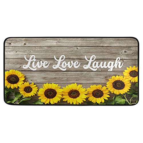 Live Love Laugh Home Kitchen Rug Sunflower On Wooden Board Floor Mat Anti-Fatigue Bath Runner Area Mat Rugs Carpet Home Decor,39 x 20 Inch