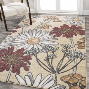 jonathan y ctp203a-4 dizi modern botanical wildflower indoor area -rug, contemporary, floral, tropical easy -cleaning,bedroom,kitchen,living room,non shedding, yellow/ivory/red, 4 x 6