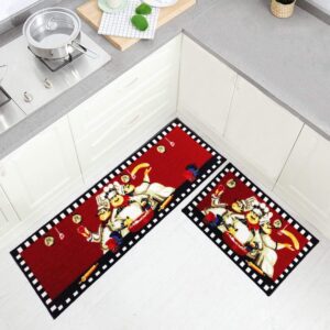 wolala home 2pcs chefs man kitchen rugs for wood floors red machine washable non-slip kitchen rug sets (1'3x2'0+1'3x4'0)