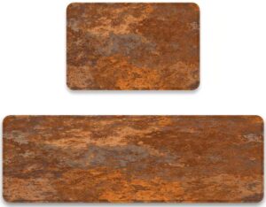 kitchen rug set of 2 iron brown copper old rusty high abstract damaged orange rustic aged corrosion dirty steel anti fatigue non skid washable cushion doormat bathroom runner rugs bedroom area carpet