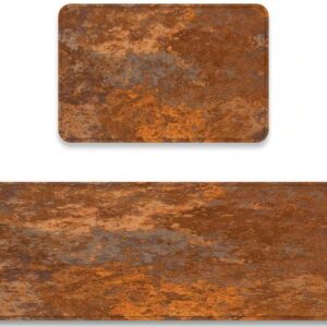 Kitchen Rug Set of 2 Iron Brown Copper Old Rusty High Abstract Damaged Orange Rustic Aged Corrosion Dirty Steel Anti Fatigue Non Skid Washable Cushion Doormat Bathroom Runner Rugs Bedroom Area Carpet