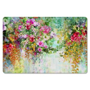 Colorful Floral Antifatigue Kitchen Bath Door Mat Cushioned Runner Rug,Washable Welcome Floor Sink Mat,Print Blooming Spring Watercolor Waterproof & Non-Slip Comfort Standing Doormat,18"x30"