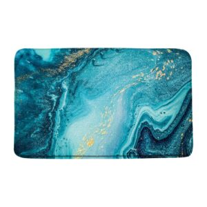 turquoise marble texture bath mat teal gold blue mable granite natural luxury ombre abstract modern geometry artwork contemporary bathroom memory foam kitchen rugs,17.8x29.5 inch