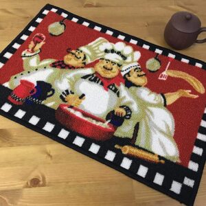 farawamu Fat Chef Kitchen Rugs and Mats, Washable Non Slip Latex Backing Red Kitchen Rugs Door Mats, Funny Chef Decorations for the Kitchen Red