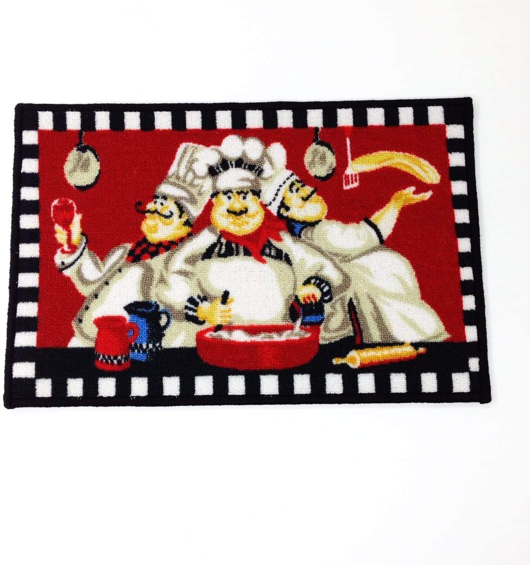 farawamu Fat Chef Kitchen Rugs and Mats, Washable Non Slip Latex Backing Red Kitchen Rugs Door Mats, Funny Chef Decorations for the Kitchen Red