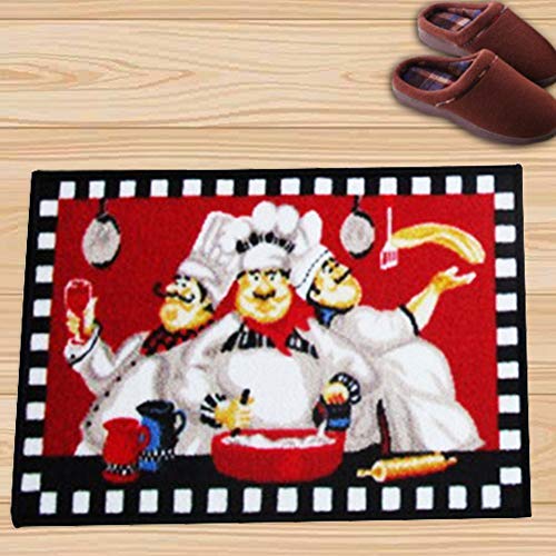 farawamu Fat Chef Kitchen Rugs and Mats, Washable Non Slip Latex Backing Red Kitchen Rugs Door Mats, Funny Chef Decorations for the Kitchen Red