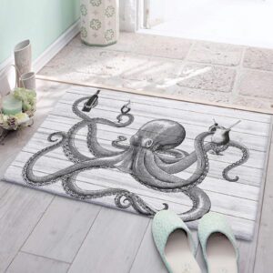 singingin bathroom rugs bath mats octopus with wine glass champagne microfiber shag mat for shower room soft fluffy area rug non-slip runner carpet floor mat for tub machine-washable 16x24in