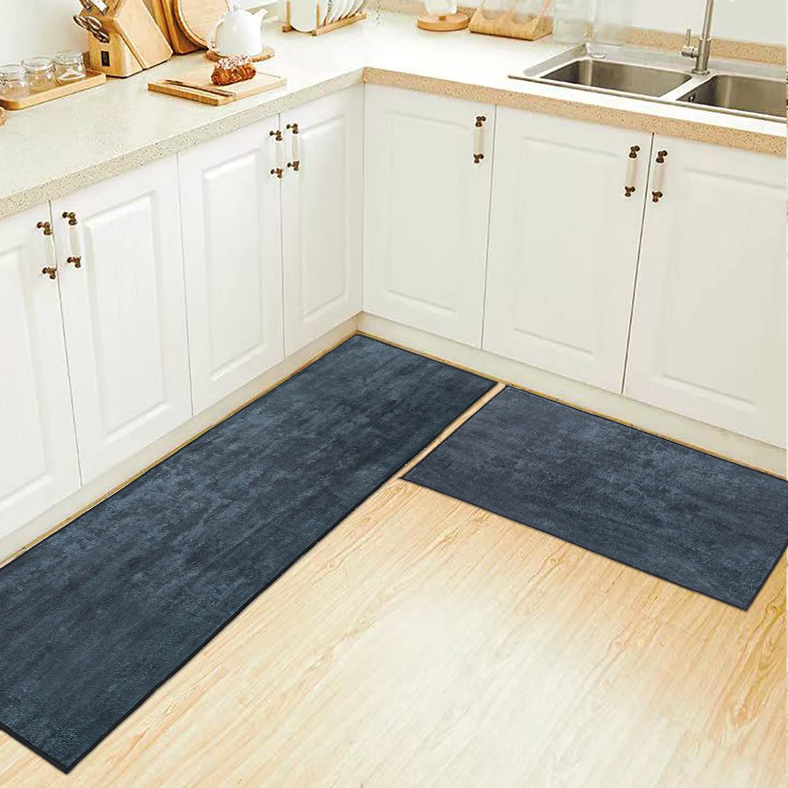 Kitchen Mats Set of 2 Kitchen Rugs Washable Non-Slip Runner Rug Doormat Microfiber Mat Sets for Kitchen, Floor, Laundry, Bathroom, Living Room, Sink, Front Door, Entrance ,17.3 x 30.6/17.3 x 47.3in