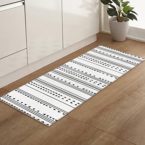 Kitchen Rugs Area Runner for Hallways Simple Geometric Boho Style Non-Slip Accent Carpet Indoor Floor Long Doormat Abstract Black and White Art Kitchen Mats Laundry Room Rug Entryway Runners