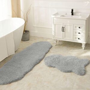 ashler runners bathroom rugs long non slip bathroom rug sets 2 piece, light grey water absorbing bath mat ultra soft shower rugs, plush machine washable bathroom carpet, 24 x 36 & 24 x 72 inches