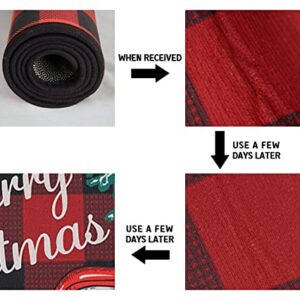 Fuoxowk Christmas Tree Truck Kitchen Mat and Rug Set-Buffalo Plaid Kitchen Rugs and Mats Non Skid Washable,Floor Cushion Waterproof Rug,Rubber Backed Area Rugs for Kitchen Sink,Indoor Floor,Red