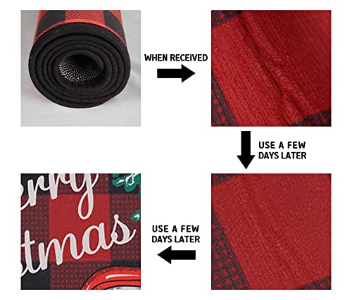 Fuoxowk Christmas Tree Truck Kitchen Mat and Rug Set-Buffalo Plaid Kitchen Rugs and Mats Non Skid Washable,Floor Cushion Waterproof Rug,Rubber Backed Area Rugs for Kitchen Sink,Indoor Floor,Red