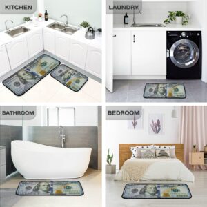 Kitchen Rugs and Mats 2 Pieces 100 Dollar Bill Print Anti Fatigue Kitchen Rug Set Non Slip Bath Mat Entry Floor Carpet Entrance Door Mat Runner 20"x28"+20"x47" 20"x28"+20"x47"