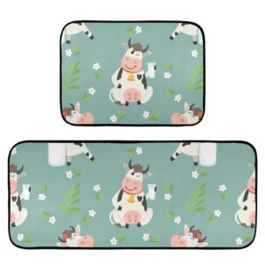 mchiver farm cow kitchen rugs set anti fatigue kitchen mat 2 pieces for floor non-slip cushioned runner rug standing mat for kitchen bedroom bathroom home decor