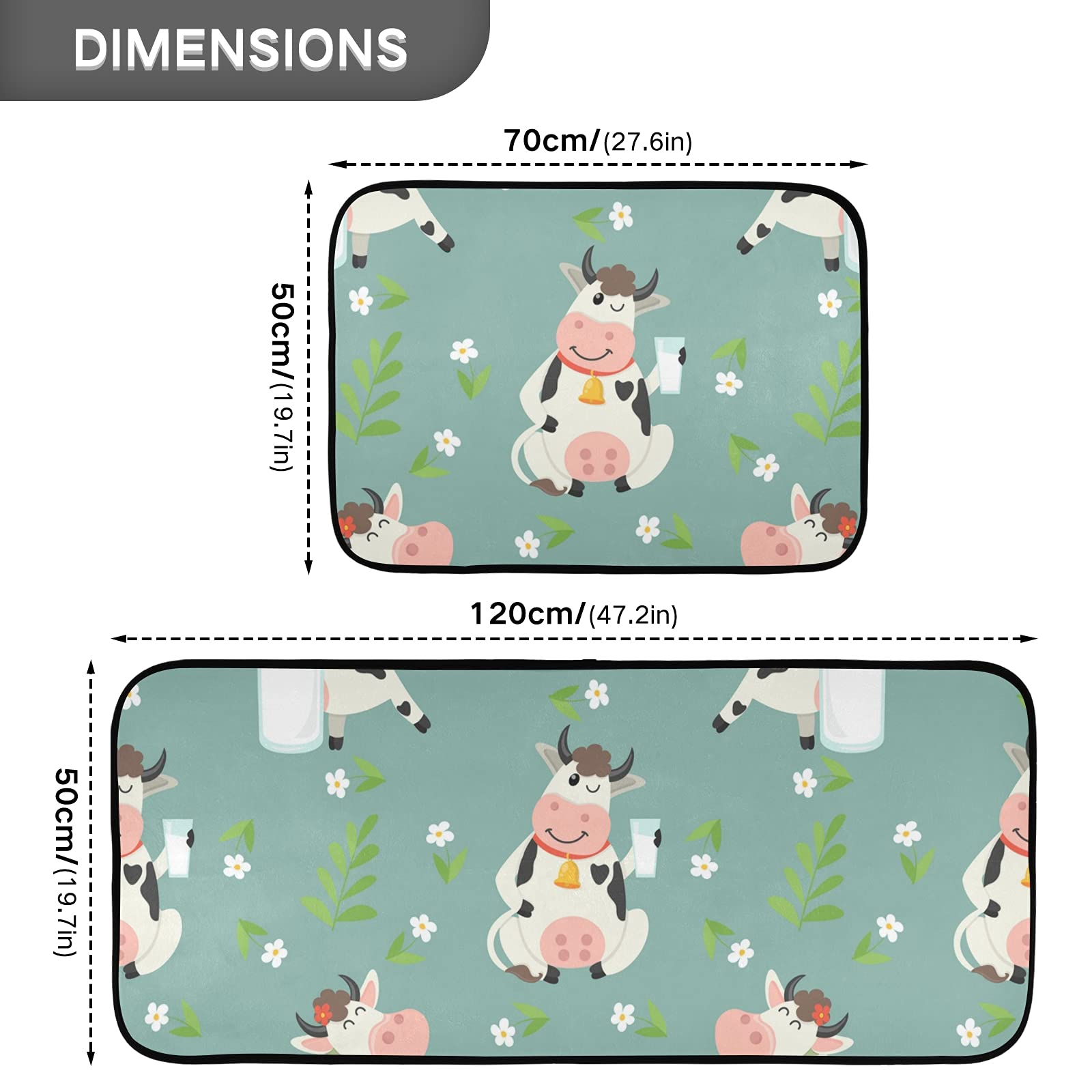 MCHIVER Farm Cow Kitchen Rugs Set Anti Fatigue Kitchen Mat 2 Pieces for Floor Non-Slip Cushioned Runner Rug Standing Mat for Kitchen Bedroom Bathroom Home Decor