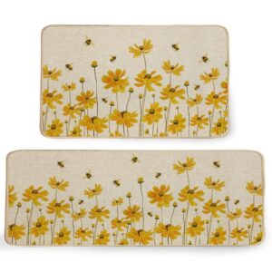 geeory kitchen mats for floor set of 2,yellow flowers floor mat farmhouse seasonal holiday decor for home kitchen - 17x29 and 17x47 inch