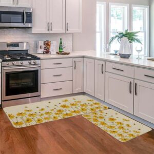 GEEORY Kitchen Mats for Floor Set of 2,Yellow Flowers Floor Mat Farmhouse Seasonal Holiday Decor for Home Kitchen - 17x29 and 17x47 Inch