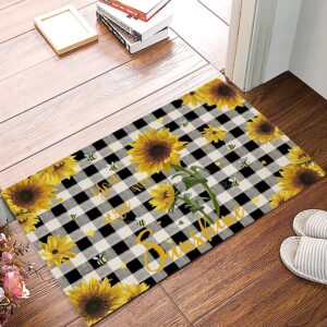 door mat for bedroom decor, rustic sunflowers farm honey bees you my sunshine black plaid floor mats, absorbent rugs for living room, non-slip bathroom rugs home decor kitchen mat area rug 18x30 inch