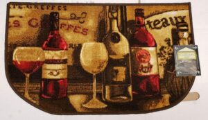 the raise kitchen rug, kitchen mat, printed nylon rug (nonskid) 18"x30" 4 wine bottles & 2 glasses,d shape