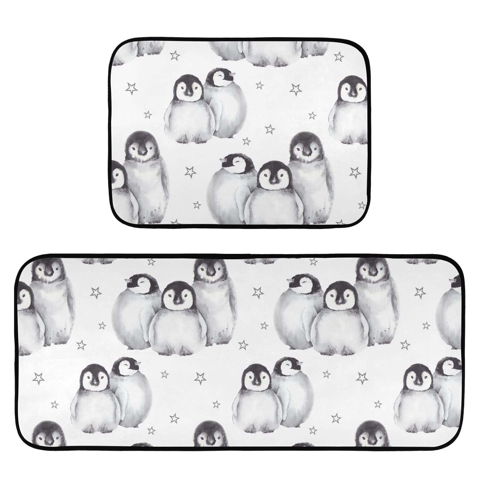 Cute Baby Penguins Kitchen Mat Set of 2 Anti-Fatigue Kitchen Rug Set Washable Non Slip Cushioned Foam Kitchen Runner Rugs and Mats Comfort Standing Mat for Floor Home Decor Doormat