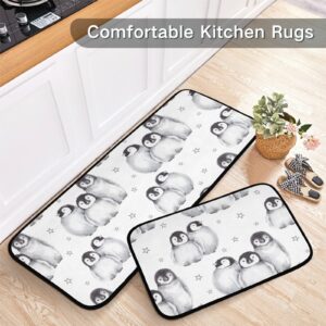 Cute Baby Penguins Kitchen Mat Set of 2 Anti-Fatigue Kitchen Rug Set Washable Non Slip Cushioned Foam Kitchen Runner Rugs and Mats Comfort Standing Mat for Floor Home Decor Doormat