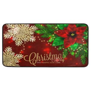 christmas poinsettia and snowflakes kitchen rugs non-slip kitchen mats 39 x 20 inches bath runner rug doormats area mat rugs carpet cushioned mat for home decor